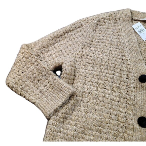 LOFT Chunky Knit Cardigan Sweater Camel Brown Button Front NWT Size XL - Picture 3 of 11